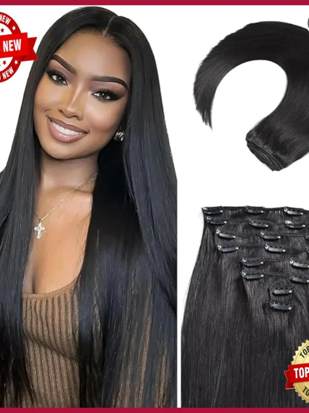24 Inch Real Human Hair Clip-In Extensions, 120g 8pc Set, Invisible Seamless